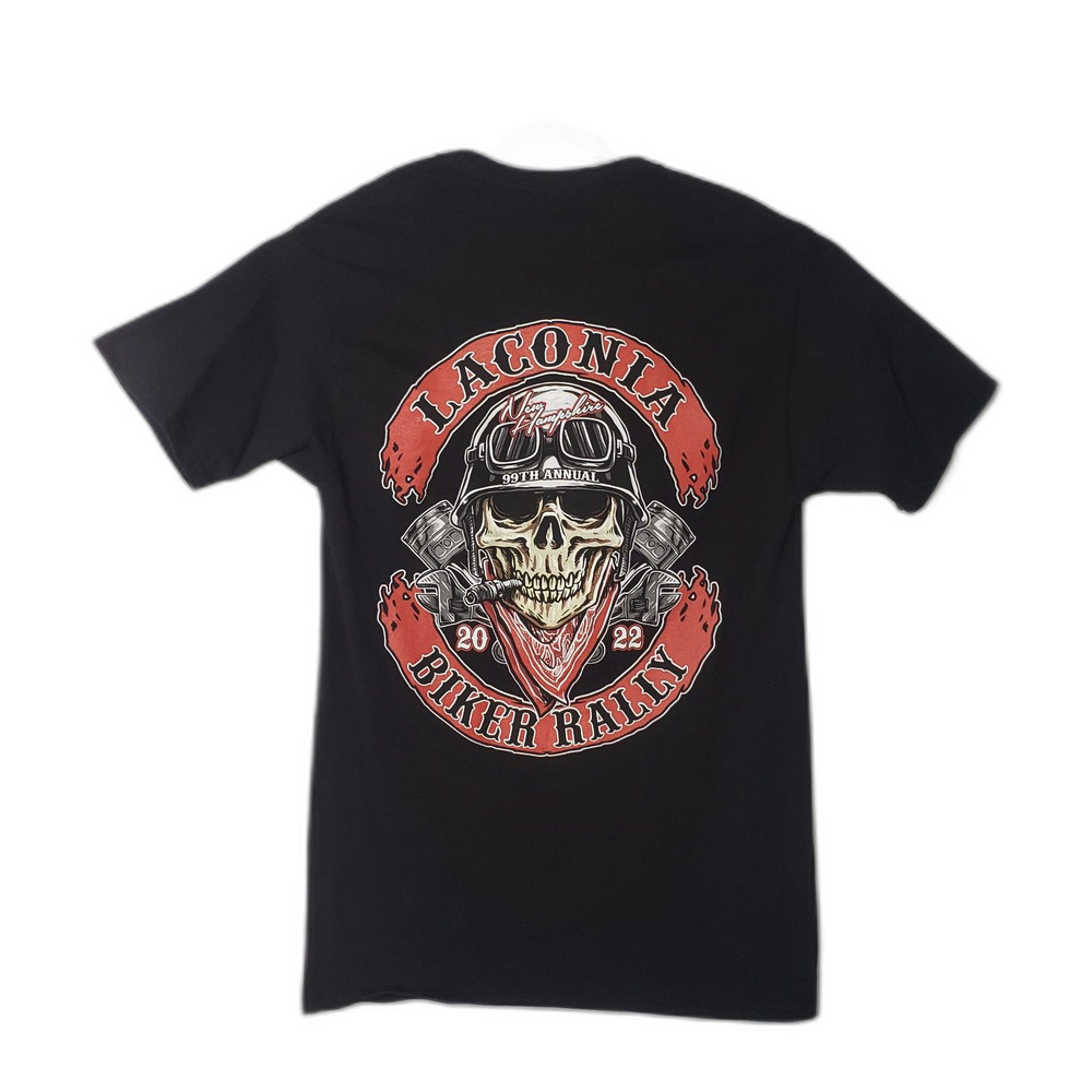 Laconia NH Biker Motorcycle Rally 2022 Black Short Sleeve T Shirt Hanes Size LT
